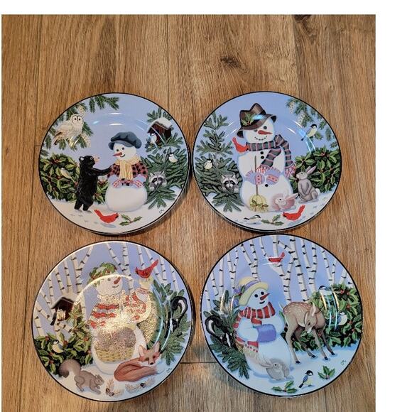 Christmas Snowmen Dessert / Salad Plates Claire Murray Gibson Set of 4 Stoneware